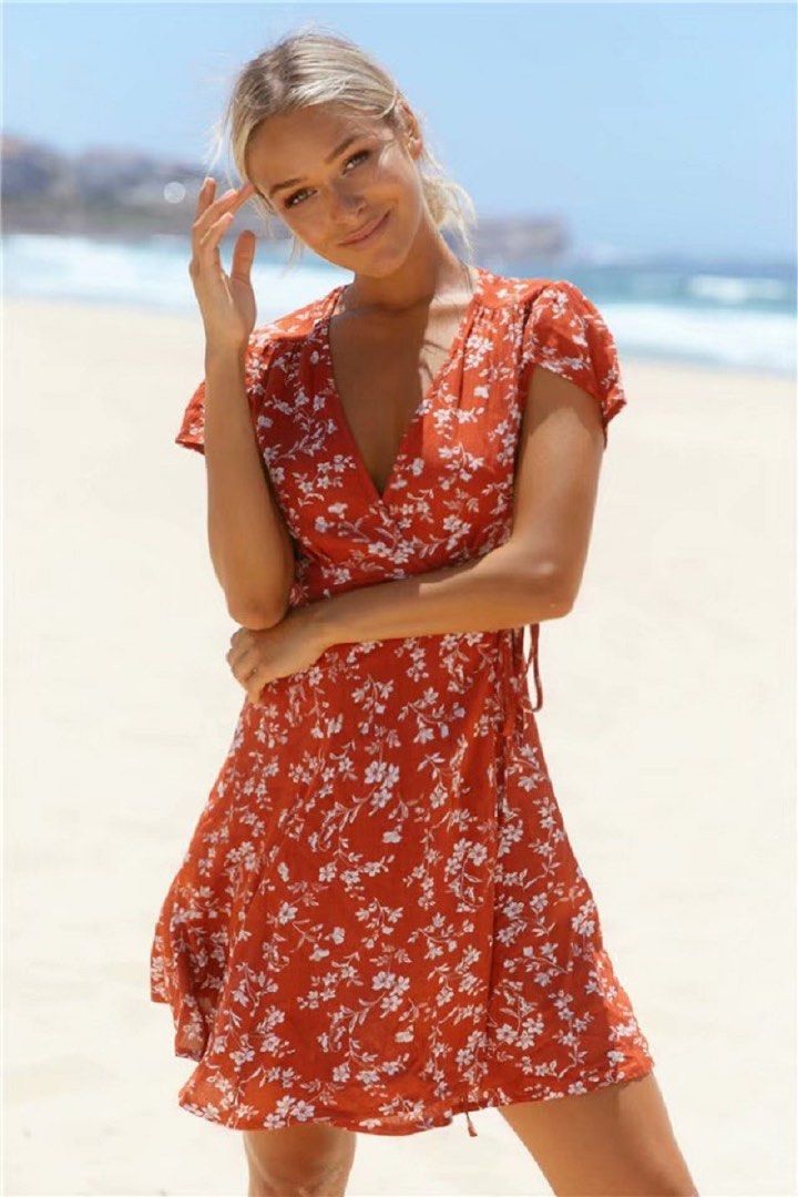 Red beach clearance dress