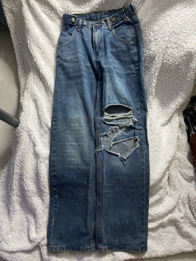 Ripped jeans fitted pants low waited high waisted checkered blue brown y2k