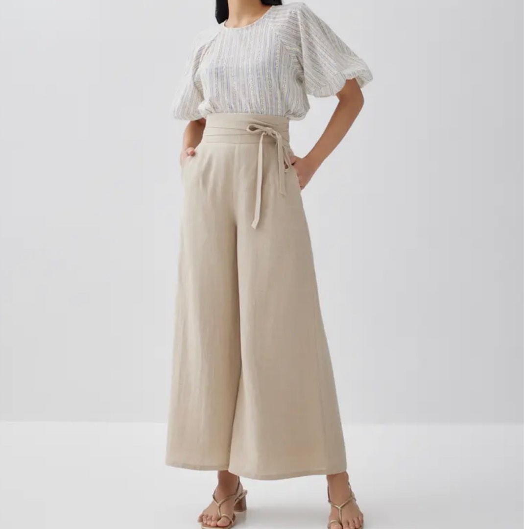 TERRY LINEN WIDE LEG PANTS (OAT), Women's Fashion, Bottoms, Other ...