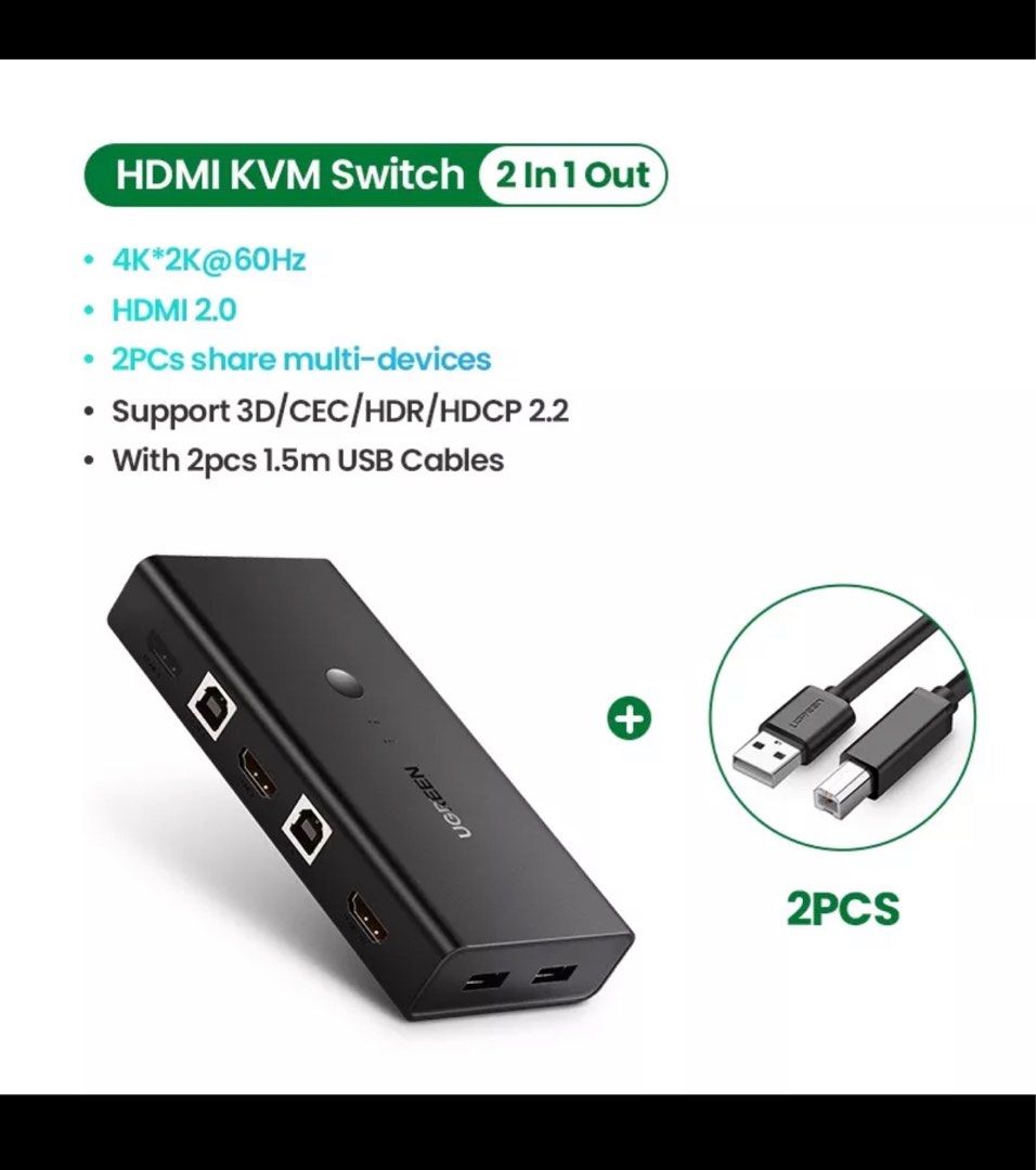Ugreen kvm switch 2 in 1 out display, Computers & Tech, Parts