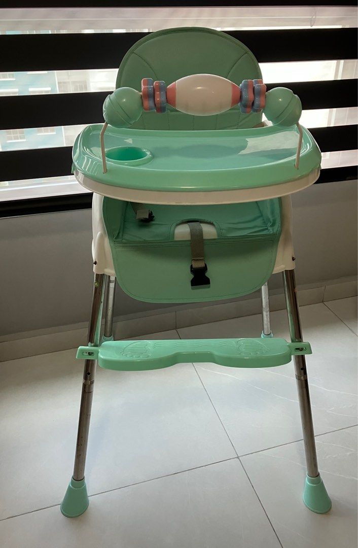 *Used* Green Baby High Chair (adjustable height / removable chair legs & table top), Babies