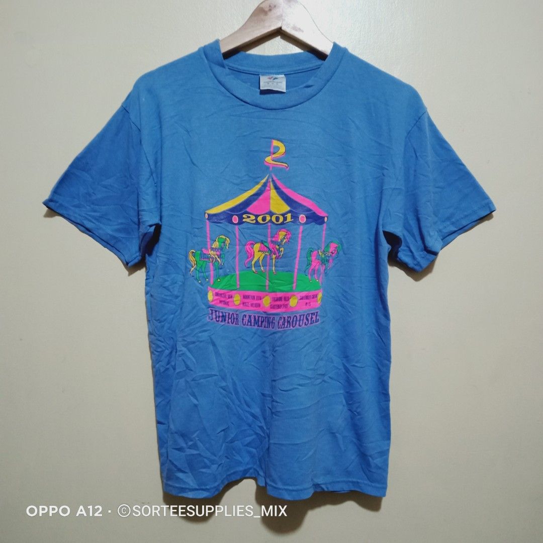 VINTAGE 2001 JUNIOR CAMPING CAROUSEL JERZEES UNISEX MENS WOMENS ROUND NECK SHIRT PURPLE MEDIUM 19x26 Men s Fashion Activewear on Carousell