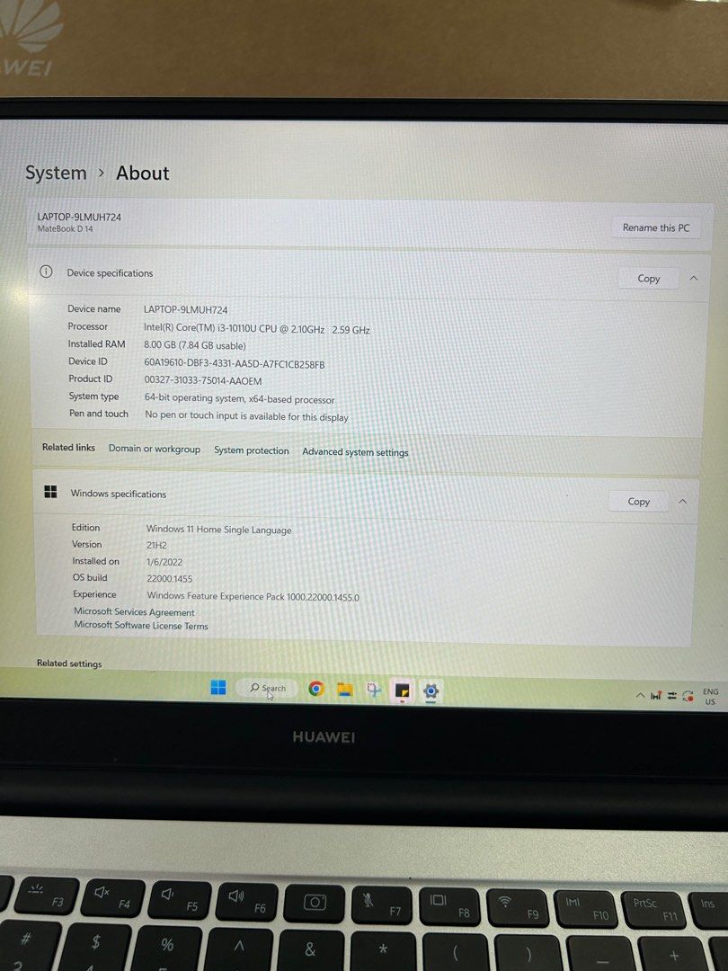 (Warranty) Huawei Matebook D14 i3 8+256GB full set with box, Computers