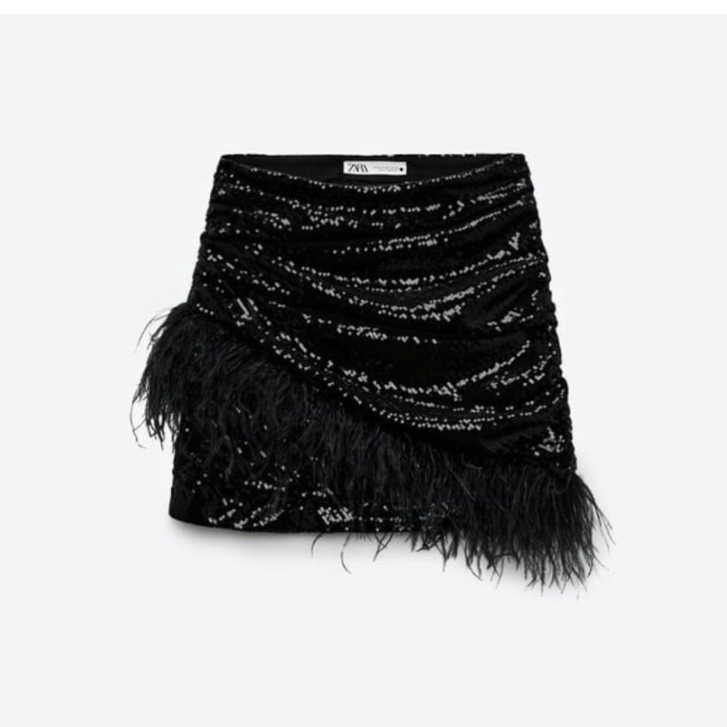 Zara Limited Edition Sequin Skirt with Feather Trim