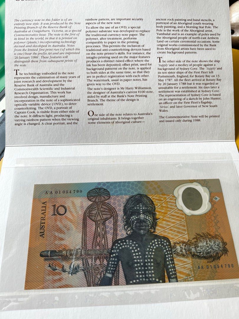 澳洲建國200 周年塑膠紀念鈔AA版10澳元全新直版UNC連原裝套册及信封, 興趣及遊戲, 收藏品及紀念品, 錢幣- Carousell