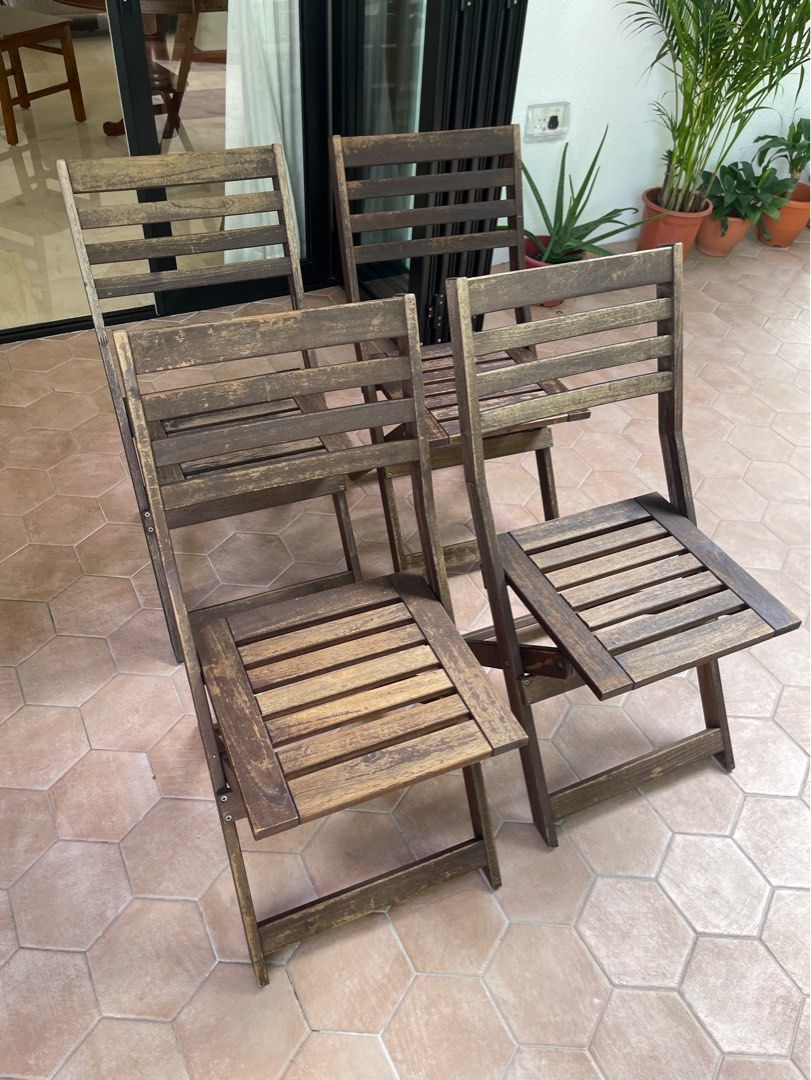 4 Ikea Applaro Wooden Foldable Chairs Outdoor, Furniture & Home Living
