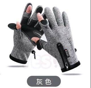 毛邊拉鍊翻蓋二指運動手套
