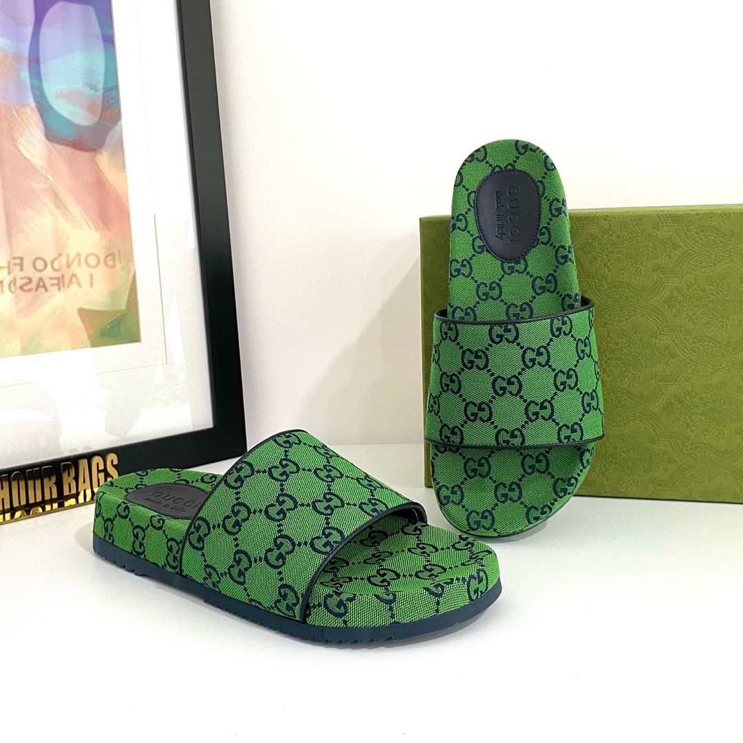 Authentic Gucci Green GG Canvas Slipper