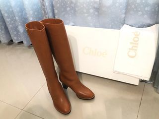 全新 Chloe’ 焦糖色 粗跟 長靴