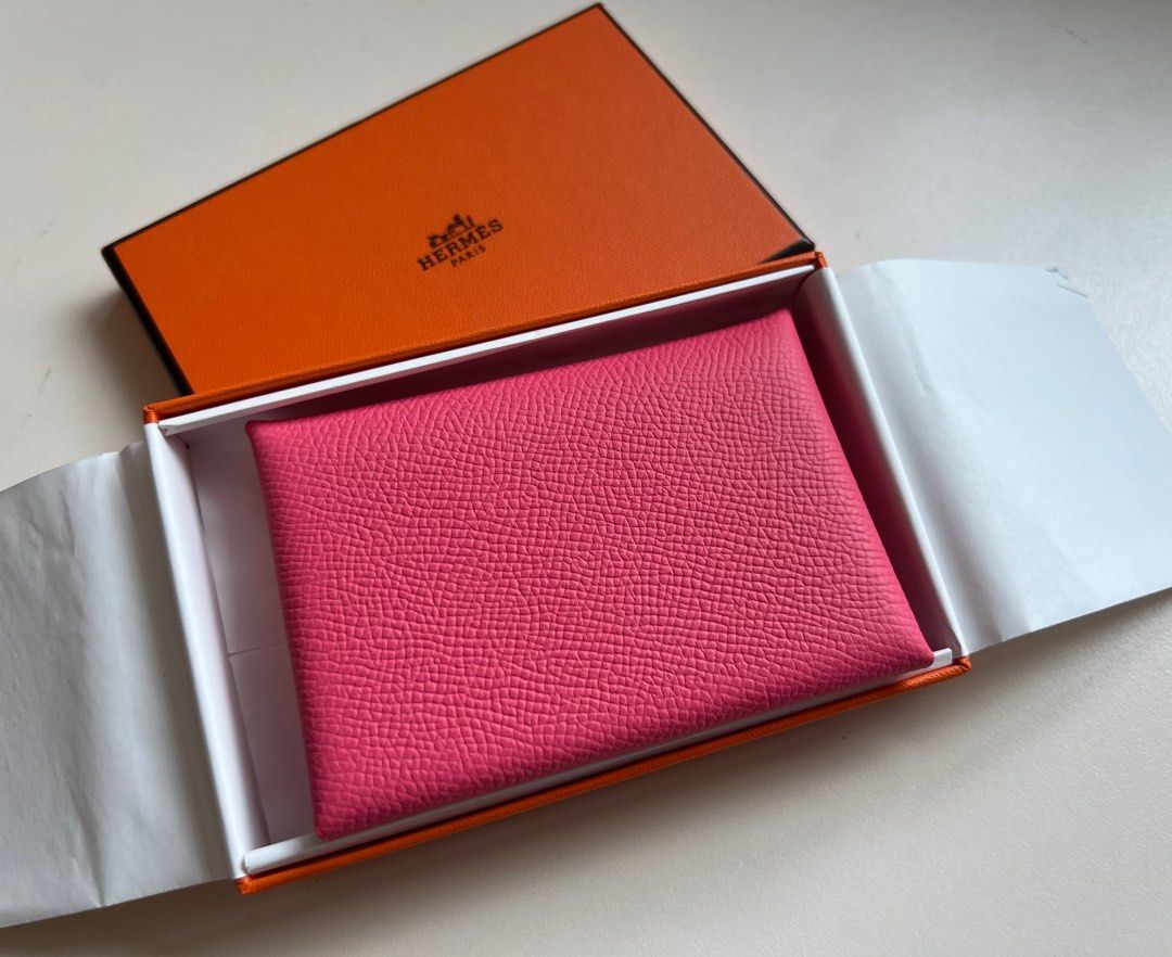Hermès Calvi Card Case Wallet Rose Azalee 8W Veau Epsom