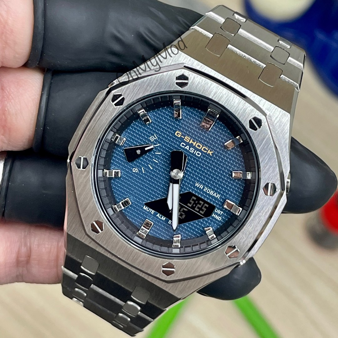 Waffle Blue Dial Stainless Steel CasiOak Customised G Shock