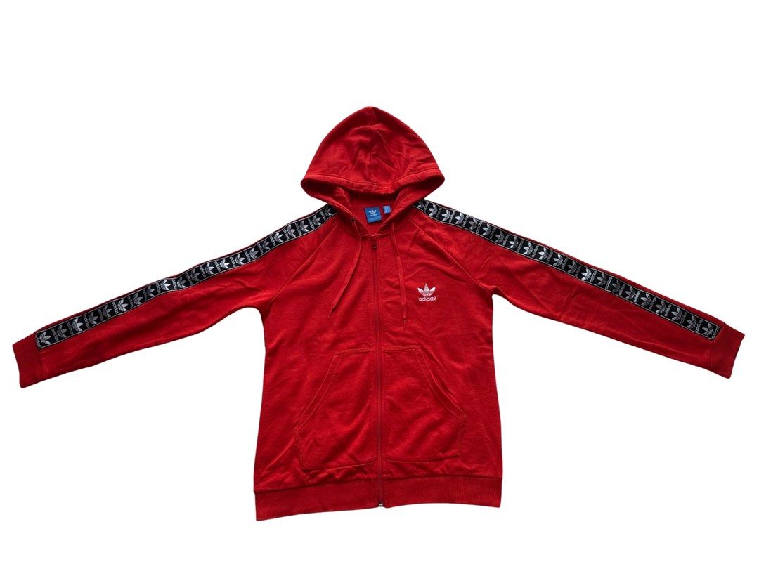 Adidas Red Zipped Up Hoodie Women s Fashion Coats Jackets and