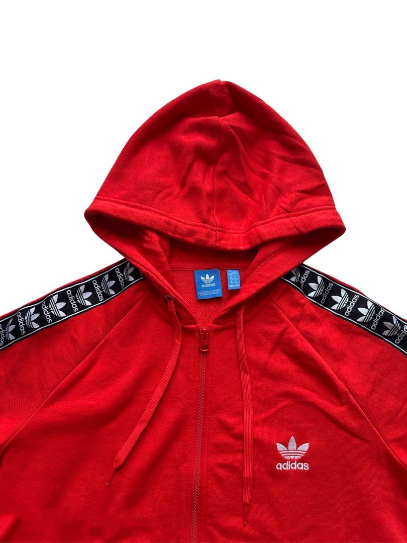 Adidas Red Zipped Up Hoodie Women s Fashion Coats Jackets and