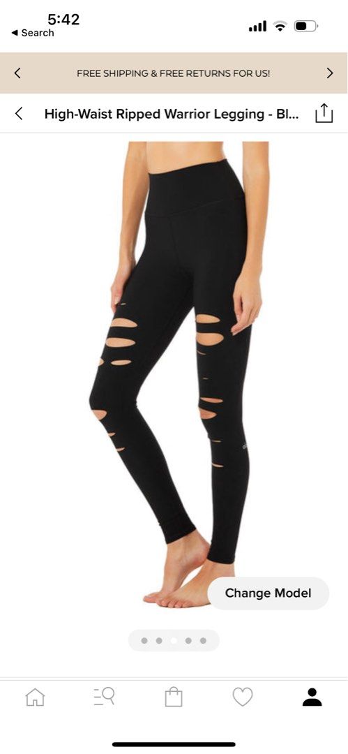 Alo Yoga High Waist Leggings Ripped Warrior Black, Women's Fashion