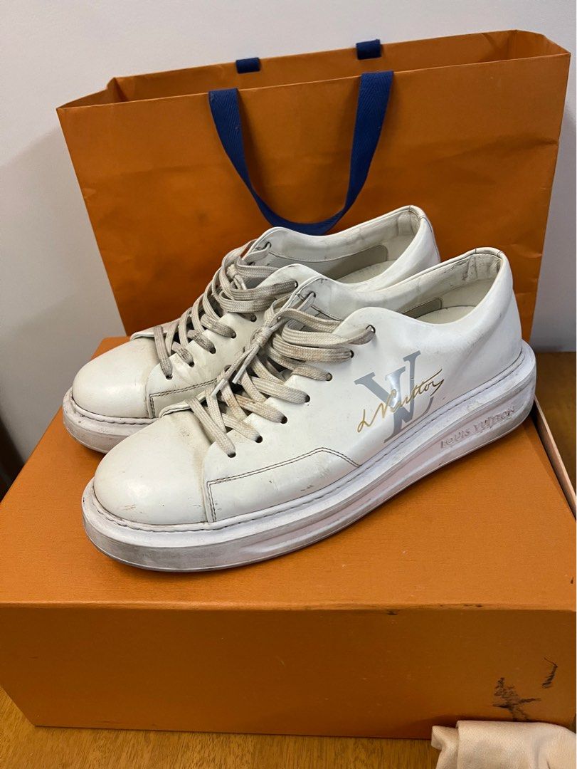 [PRE LOVED] Louis Vuitton Men's Luxembourg Sneakers in White with red  leather lining Size 8US