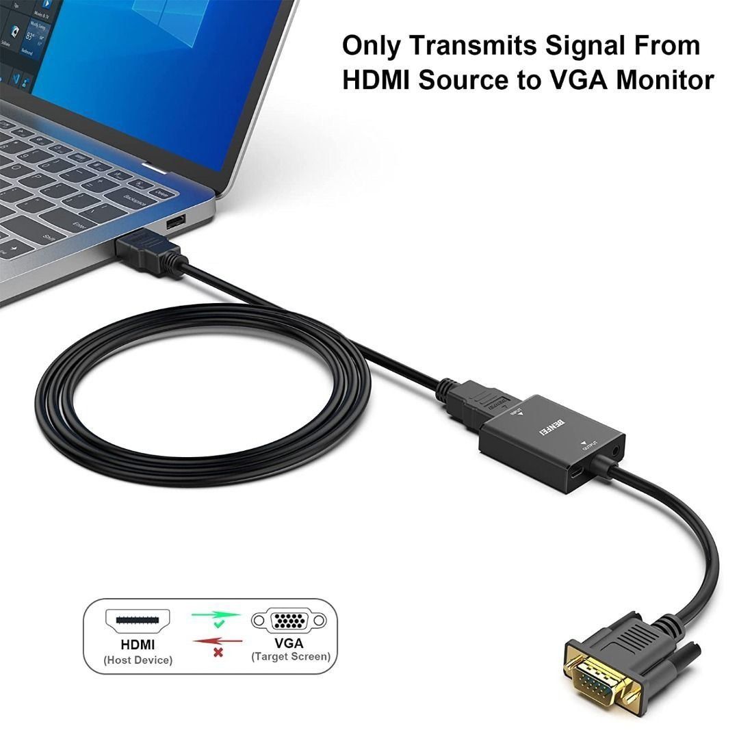 UGREEN HDMI to VGA, HDMI to VGA Adapter Connector(Female to Male) with  3.5mm Audio Jack Compatible with Monitor, PC, Xbox, TV Stick, Raspberry Pi,  Nintendo Switch, Roku, Computer, Laptop