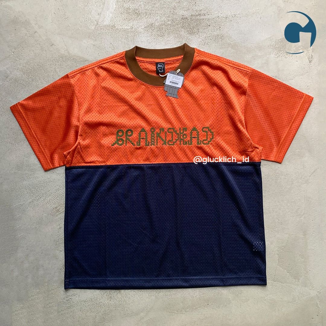 Brain Dead, Maze Football Mesh Shirt in Orange/Navy, Fesyen Pria  