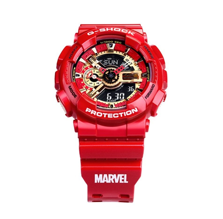 Casio G Shock X Marvel Avengers Collection Irom Man Limited Edition Sports GoldRed Analog GA 110IRONMAN 4PR Men s Fashion Watche