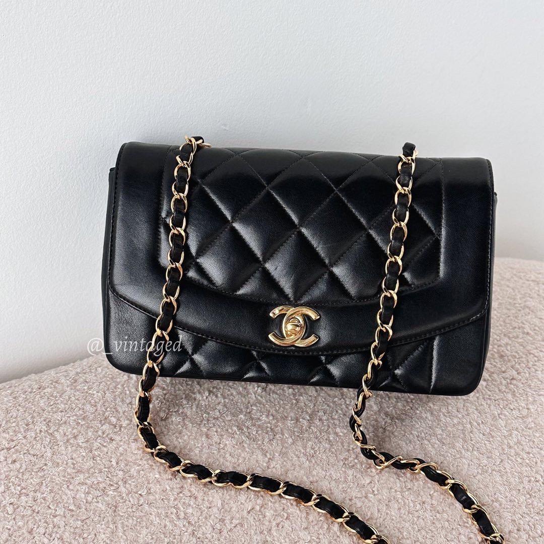 Chanel Vintage Diana Flap Small in Black Lambskin 24k GHW, Luxury, Bags &  Wallets on Carousell