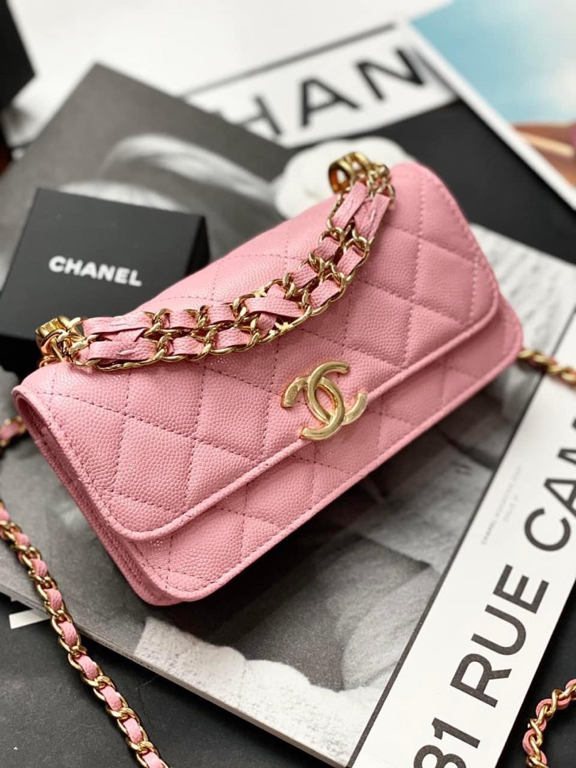 Pre-owned Chanel Wallet on Chain WOC Pink Caviar Light Gold