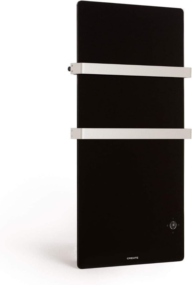 CREATE Warm Towel Crystal/Electric Towel Rail Made of 1 mm Glass with WiFi  u0026 Remote Control / 600 W - Double Hanger / LED Display / App Connectivity /  IP34 / Black,