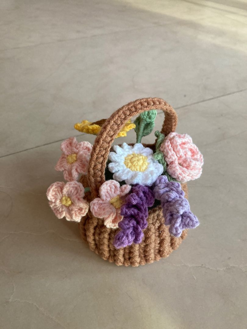 Crochet Flower basket, Hobbies & Toys, Stationery & Craft, Handmade