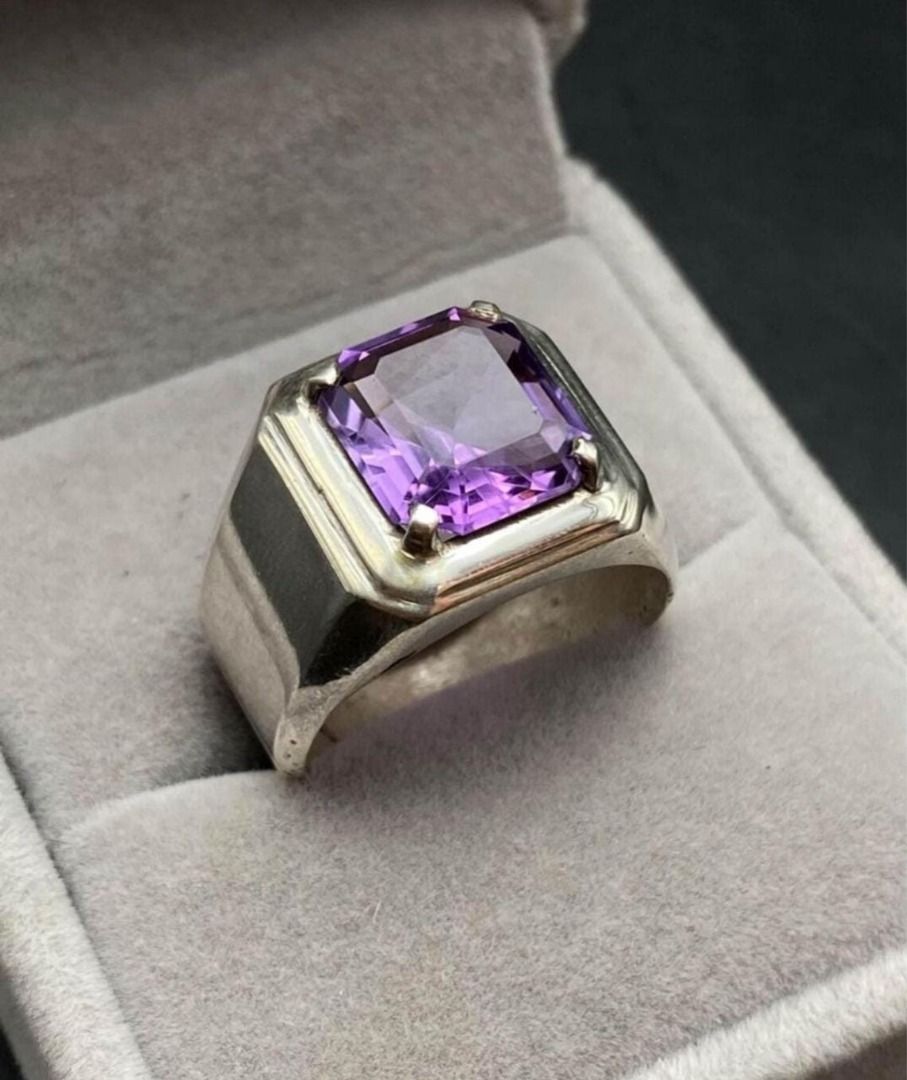 Mens amethyst cheap silver ring