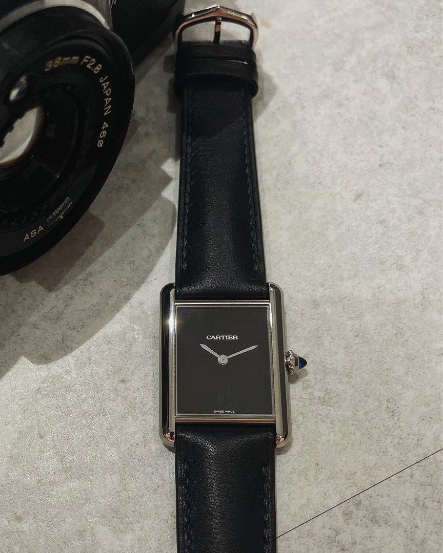 Cartier tank black leather strap online