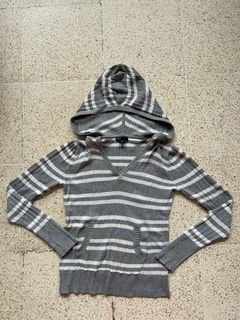 Gap gray striped ribbed knit hoodie sweater