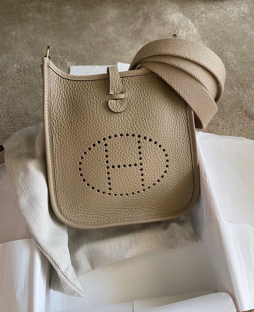Women :: Bags :: Hermès Mini Evelyne Blue Pale/Gris Etain - The Real Luxury
