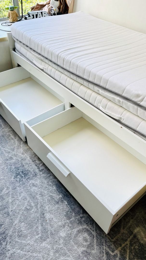 IKEA Brimnes bedframe with drawers, Furniture & Home Living, Furniture