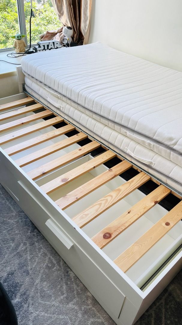IKEA Brimnes bedframe with drawers, Furniture & Home Living, Furniture