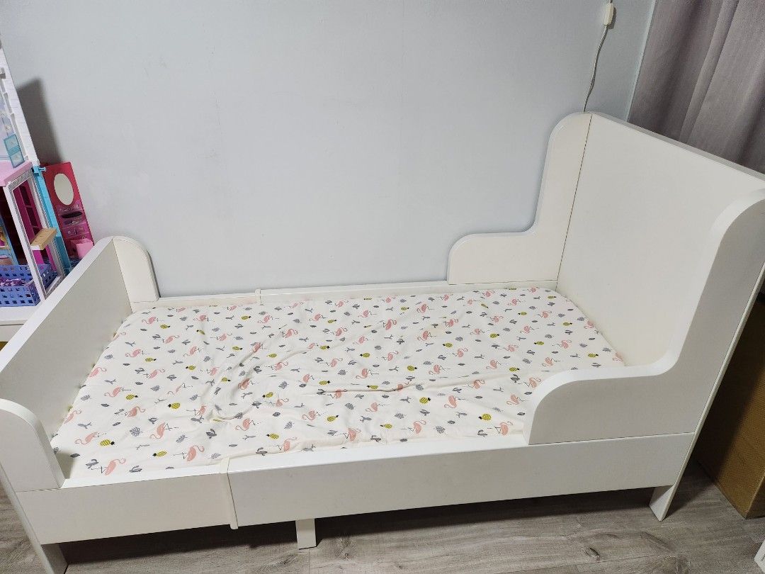 IKEA Children / BUSUNGE Extendable bed, white (with mattress), Babies