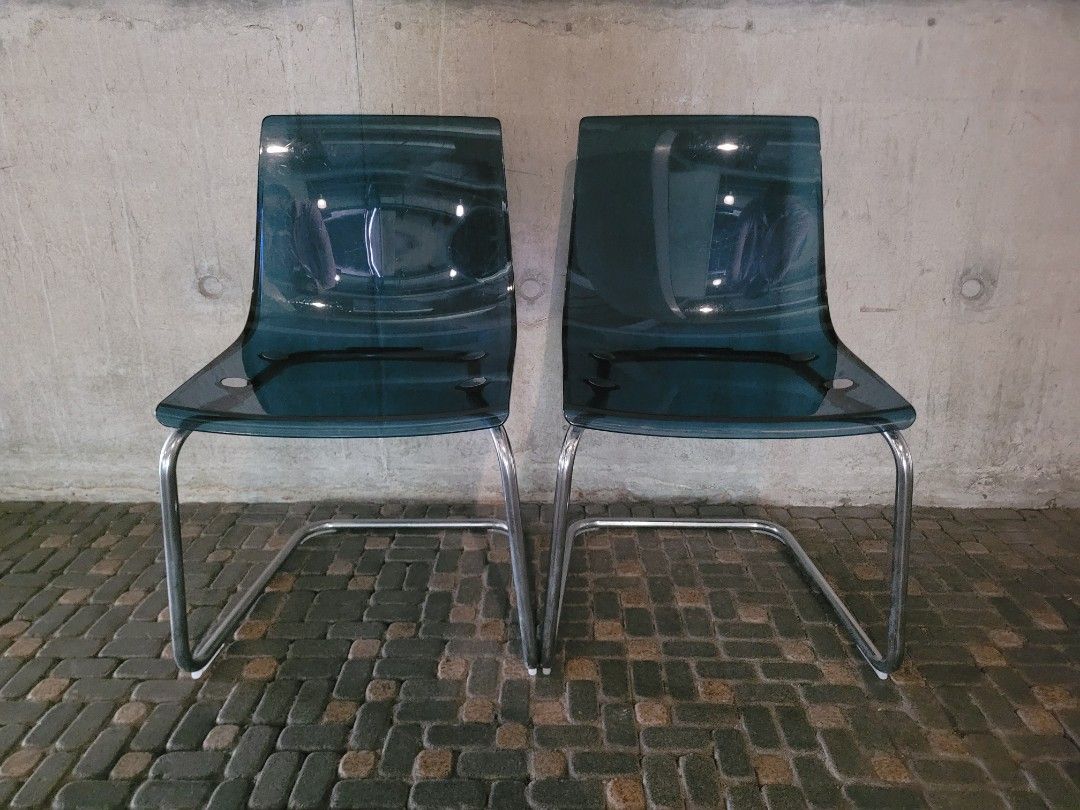 IKEA Tobias Dining Chairs, Transparent, Blue Chrome-plated, Furniture ...