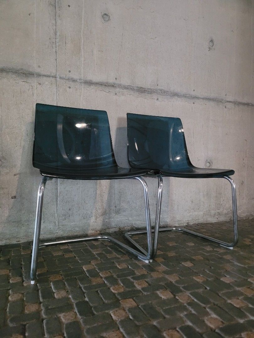 IKEA Tobias Dining Chairs, Transparent, Blue Chrome-plated, Furniture ...