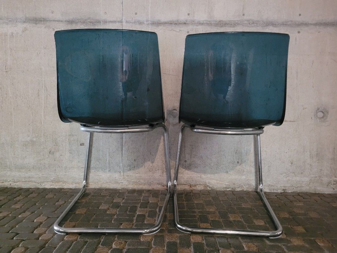IKEA Tobias Dining Chairs, Transparent, Blue Chrome-plated, Furniture ...