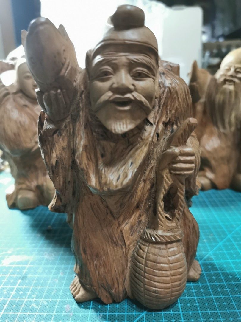 Japanese Lucky Gods (Category: Vintage Collectibles) located in Quezon City. Submitted by belikabim2014 (Listing ID 1231261090, Image 3). Description: 6 pcs All solid wood carved items From Japan Delivery via courier pick up buyer's booking Novaliches location.