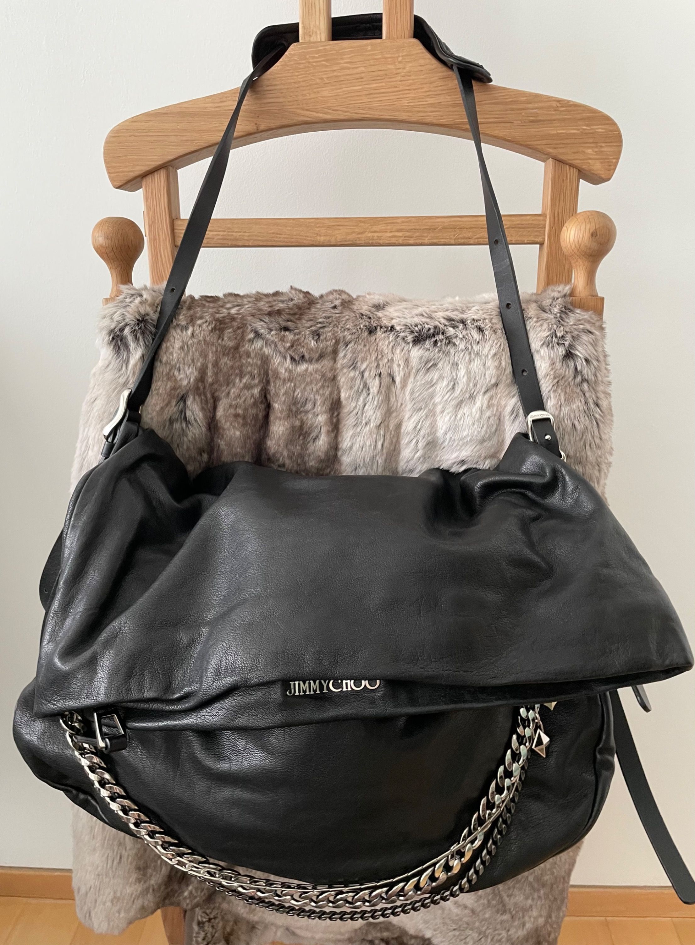Jimmy Choo Biker Black Lamb Skin Leather Shoulder Bag