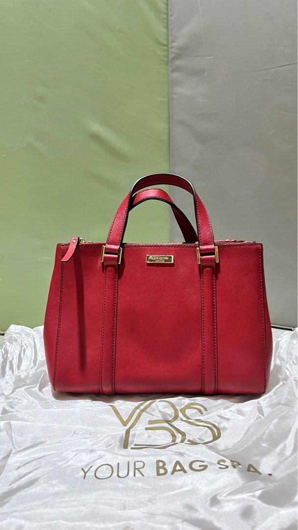 Kate Spade Double Zip Satchel Red Barang Mewah Tas Dompet di