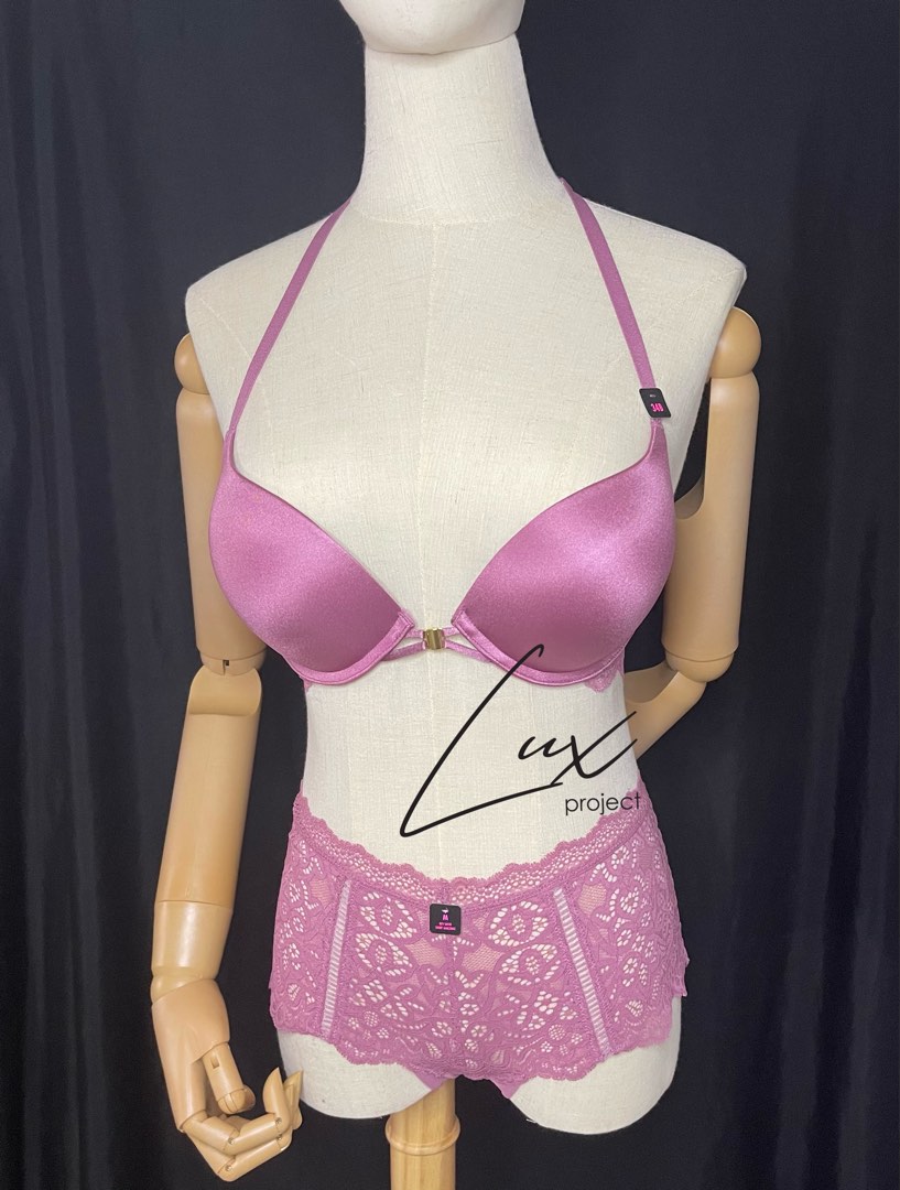 Vintage Victoria's Secret Bra 36C Panty XL Set Pink Cotton Floral Front  Hook 