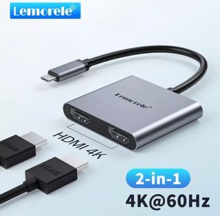 Lemorele Usb C-To-Dual HDMI Adapter 4k@60hz C-Type Converter For Macbook/Macbook Pro M1, Chromebook Pixel, Xps 15/14, Surface Go, Samsung Galaxy, Etc