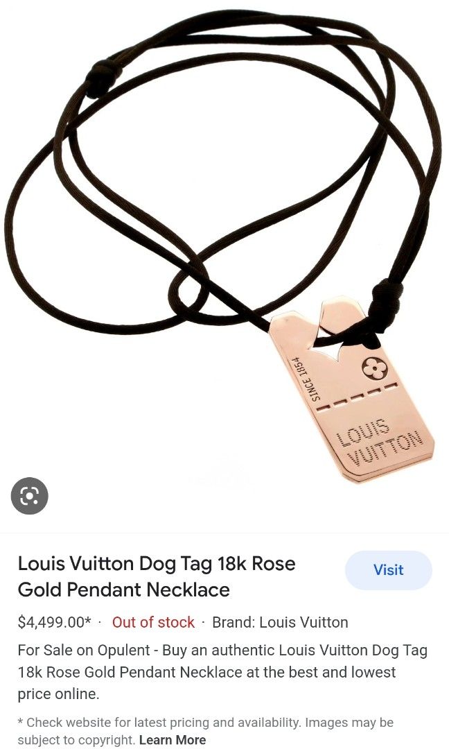 Louis Vuitton Rose Gold Dog Tag Pendant Necklace