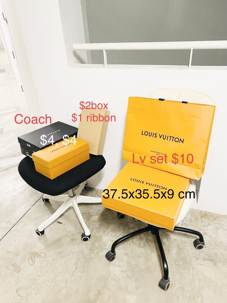 LV. Louis Vuitton. Box. Paper carrier. Coach. Brand . Paper