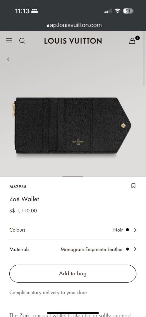 LN LV ZOE WALLET (M62932), Luxury, Bags & Wallets on Carousell