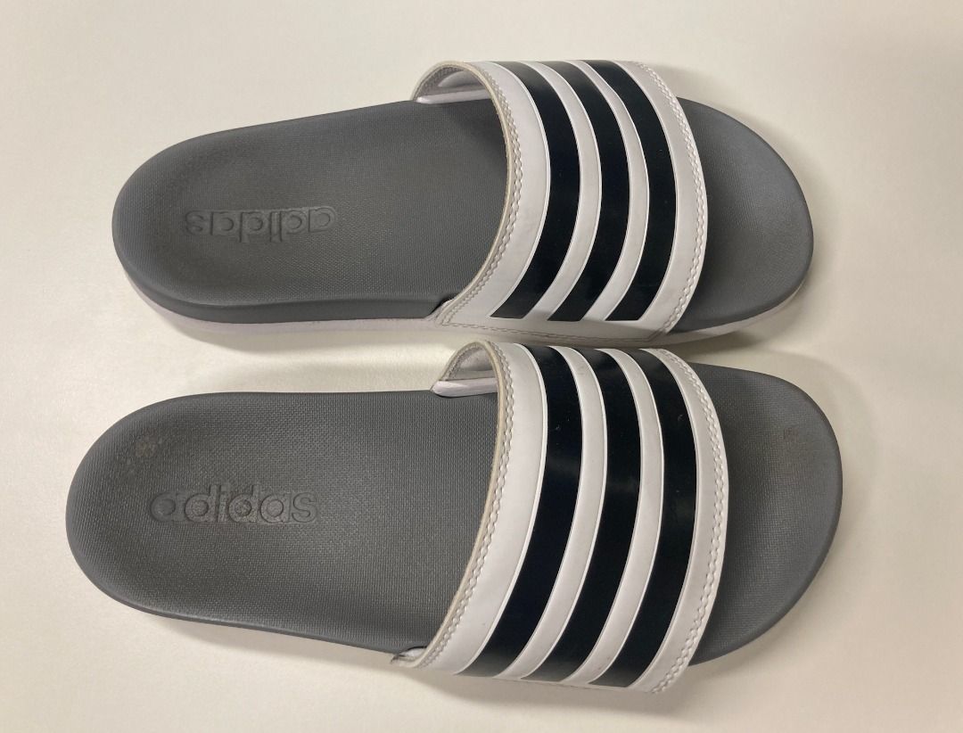 Adidas Grey and White Slides, Women's Fashion, Footwear, Flipflops and  Slides on Carousell