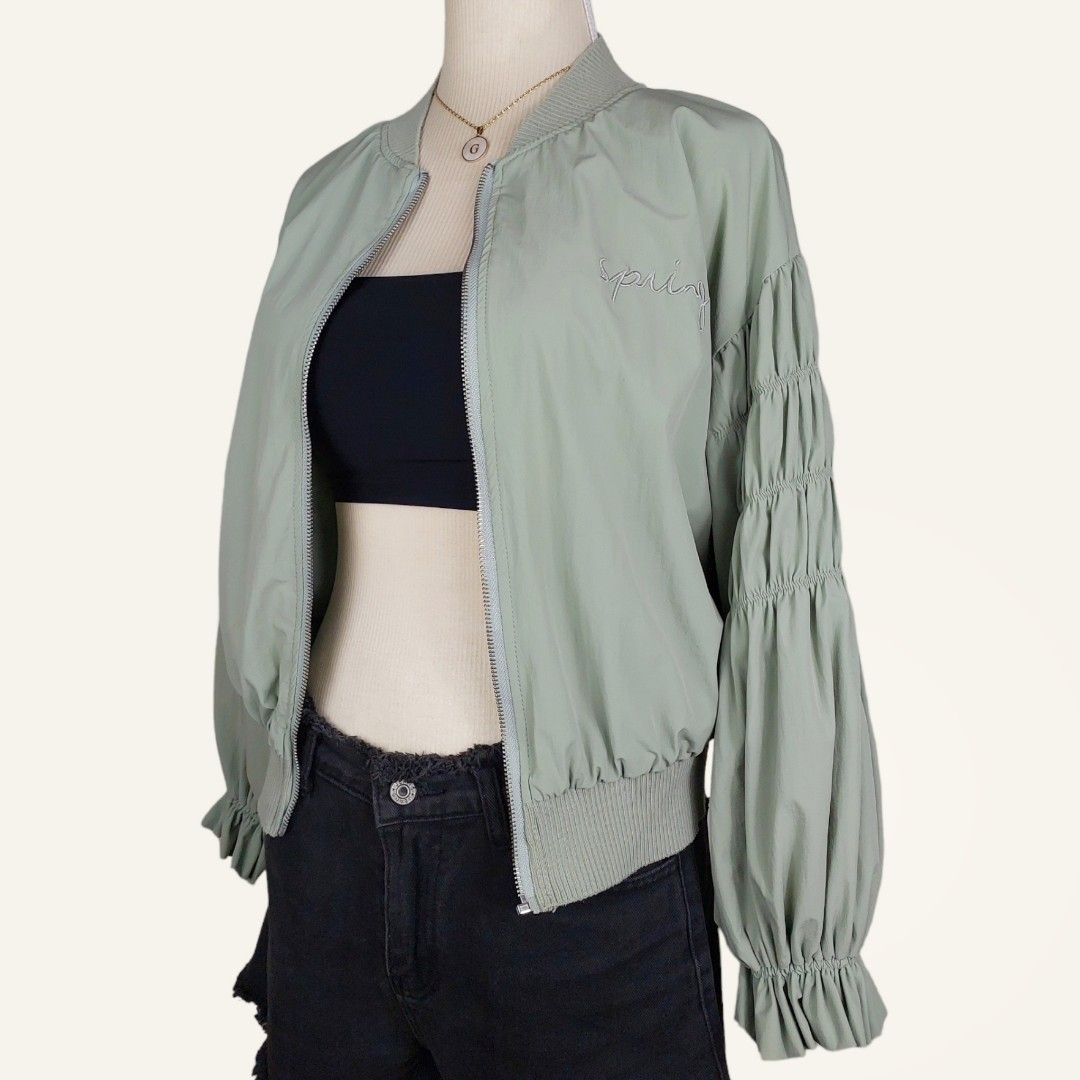 Sage green bomber jacket on Carousell