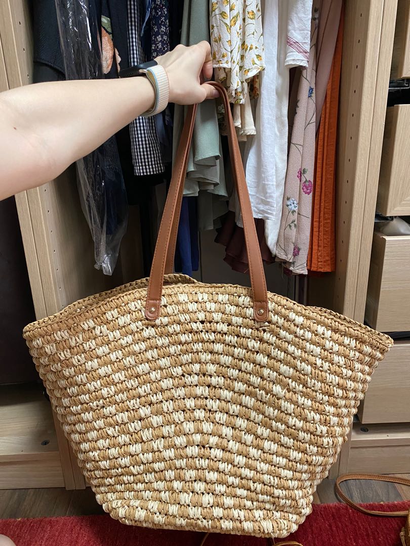 Seed heritage rattan beach bag Large, Women's Fashion, Bags & Wallets ...