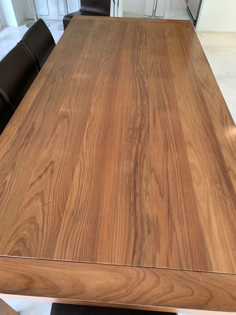 Solid Jarrah wood dining table with 8 Italian leather chairs, Furniture