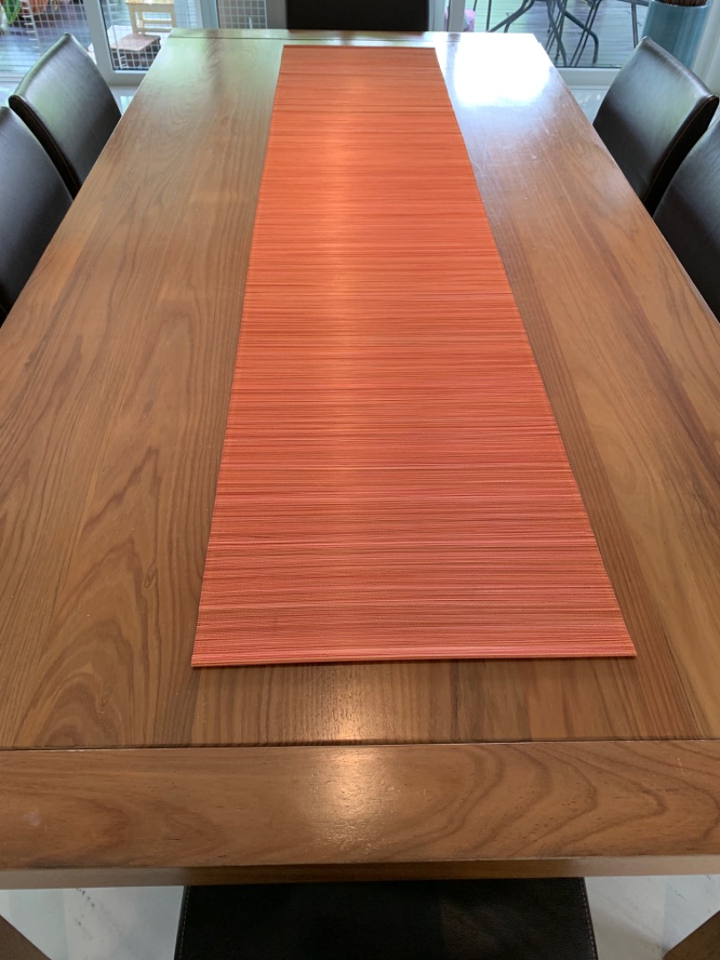 Solid Jarrah wood dining table with 8 Italian leather chairs, Furniture