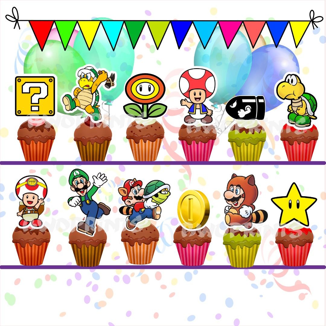 Super Mario Cake Topper, Mario Princess Peach, Birhtday Cake Topper